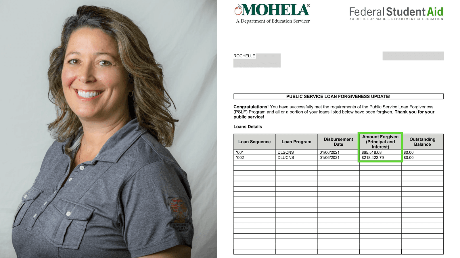 Dr. Rochelle smiling after receiving $283K in Public Service Loan Forgiveness